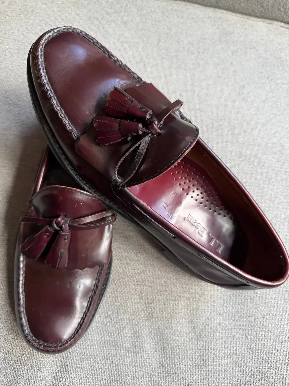 L L Bean Mens Kiltie Loafer Dress Shoes Burgundy Moc Toe Tasseled Slip On Sz 10